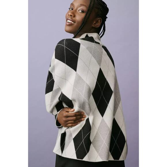 Anthropologie MAEVE Carys Mock Neck Argyle Diamond Pullover Knit Sweater Grey S - Picture 4 of 16